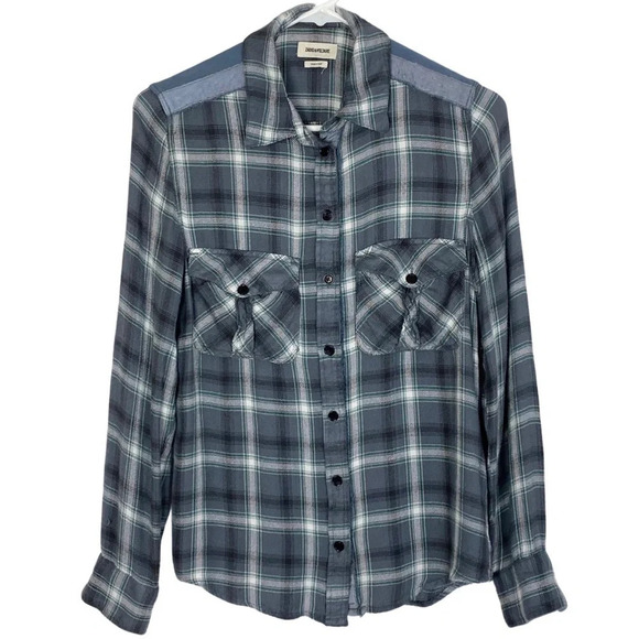 Zadig & Voltaire Drippy Flannel Plaid Shirt Womens Medium Plaid Talmi Carreaux - Picture 1 of 15